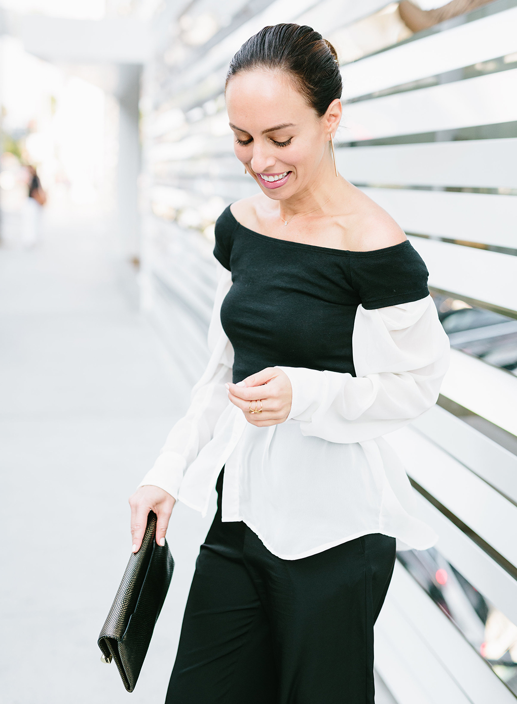Sydne Style shows how to diy a white button down into off the shoulder top
