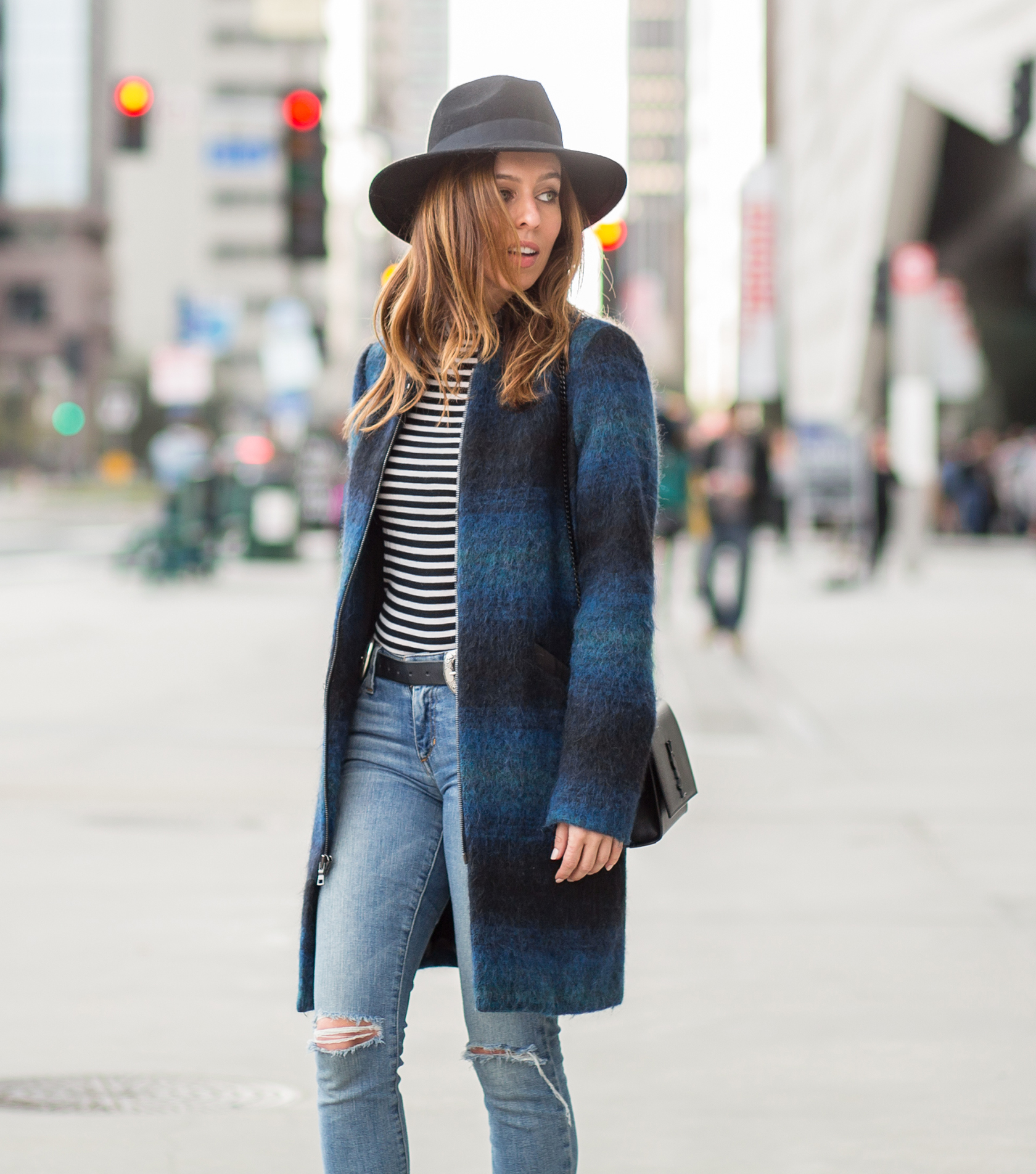 Day to Night in a Striped Turtleneck and Jeans | 2017 Fashion Trends