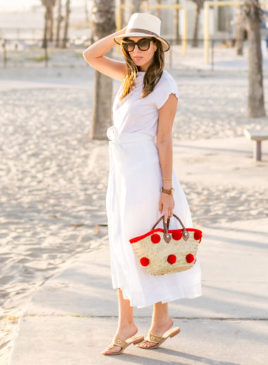 Sydne Style wears carlisle white linen 