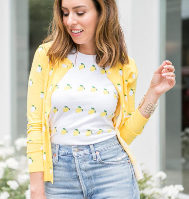 cardigan set in j crew lemon print 