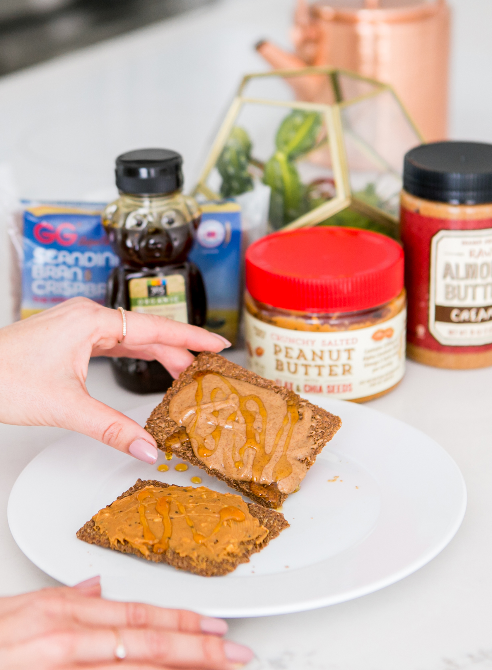 Sydne Style shares high fiber snack ideas with gg crackers and peanut butter