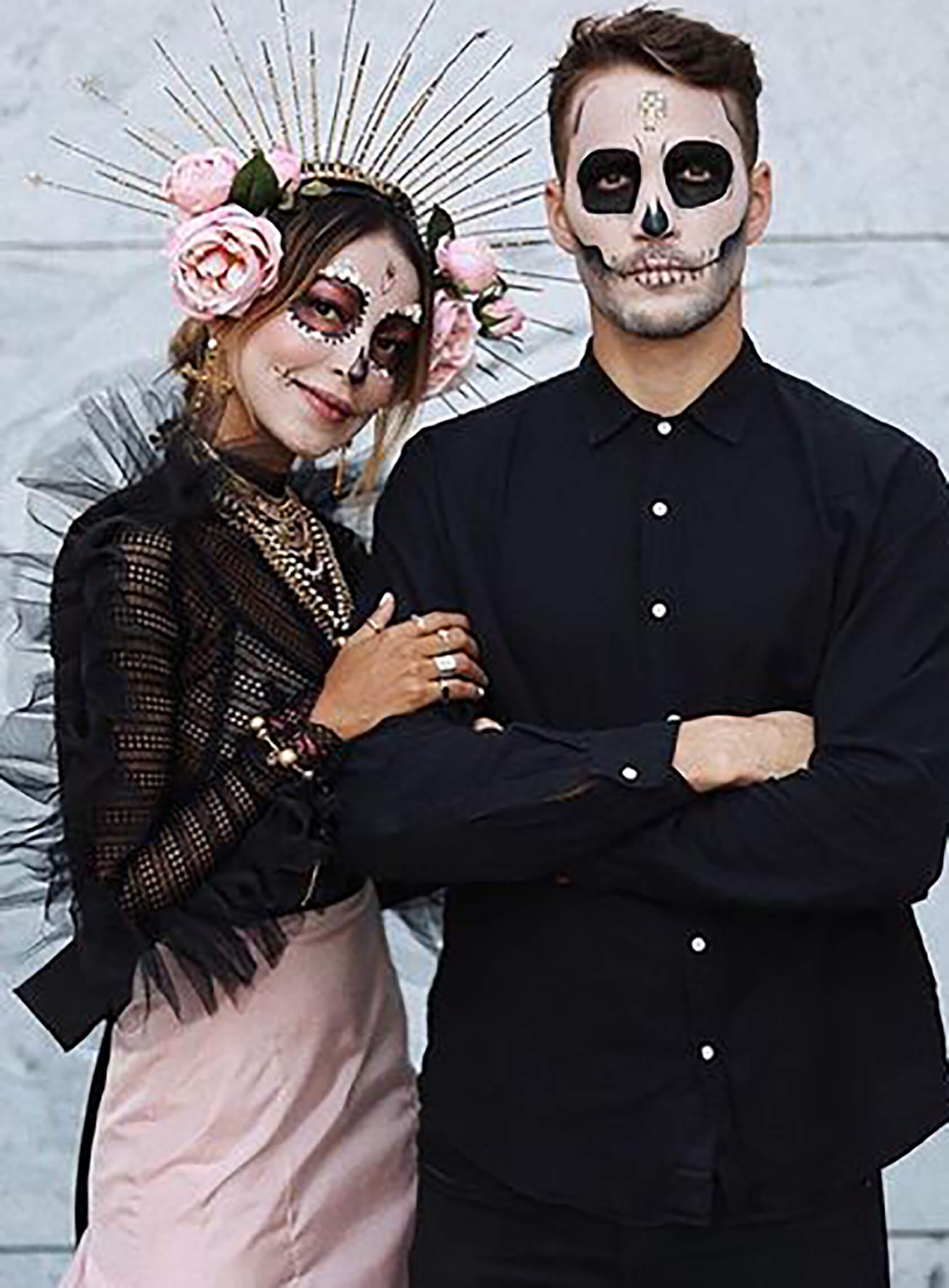 Costume Dia De Los Muertos Femme - 9 Pièces, Serre-tête LED, Voile, Gants Dentelle, Tatouages Visage