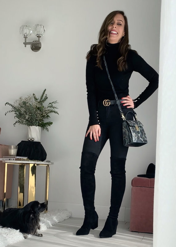 black jeans and thigh high boots