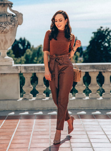 brown leather pants and pumps | Sydne Style