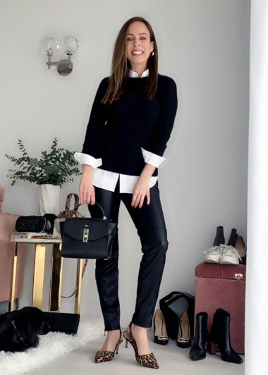 white button down under sweater